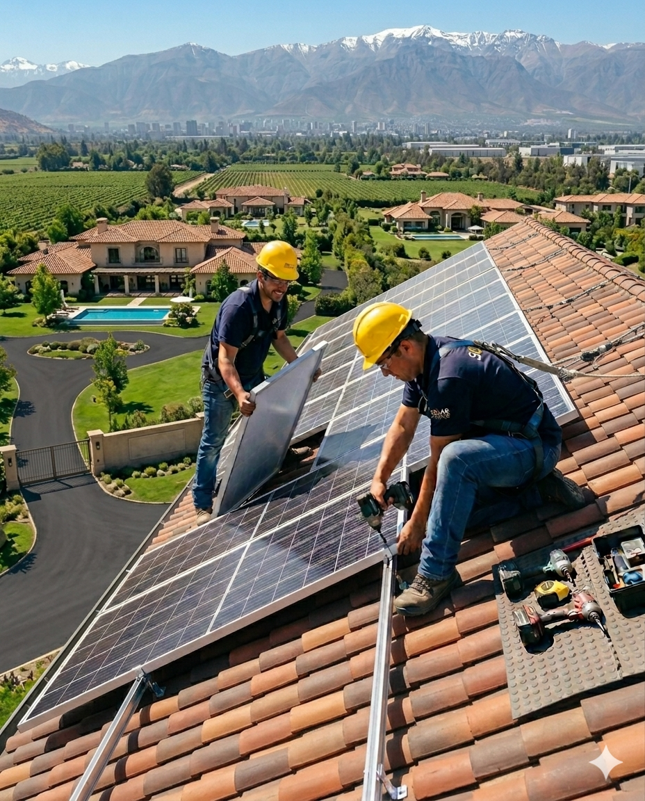 Personas instalando paneles solares en un techo